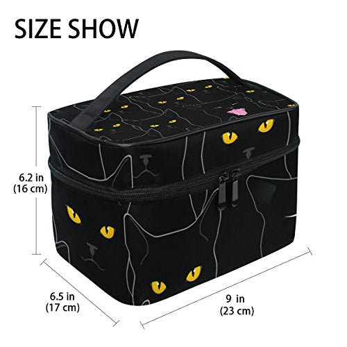 senya Travel Makeup Bags With Zipper Black Cats Pattern Cosmetic Bag Toiletry Bags Train Cases Storage Bags Portable Multifunction Case for Women Girls