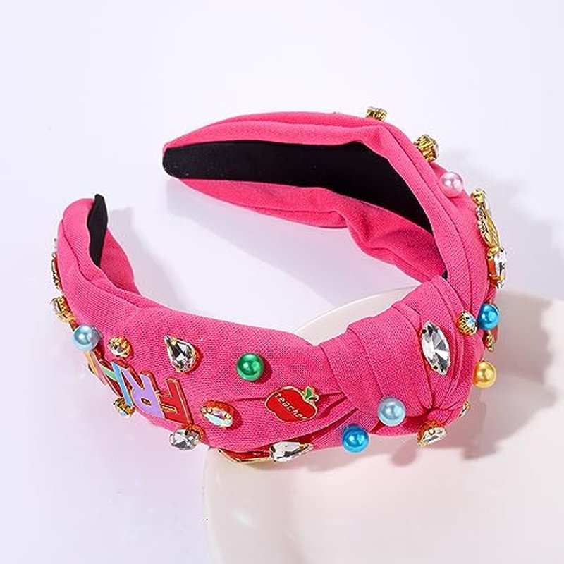 JERTOCLE Teacher Headband Accessories Beaded Crystal FRIYAY Knotted Headband Jeweled Wide Back to School Headband Hair Accessories Gifts for Teacher Appreciation