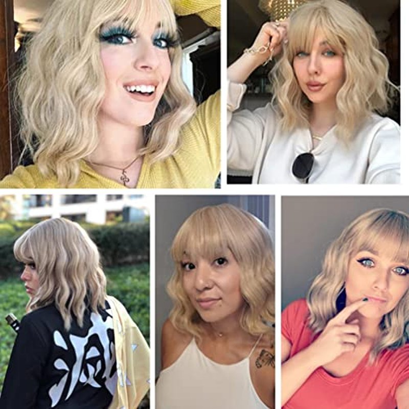 BERON 14 Inches Rainbow Wig Short Curly Wig Women Girl's Synthetic Wig Rainbow Wig with Bangs Wig Cap Included