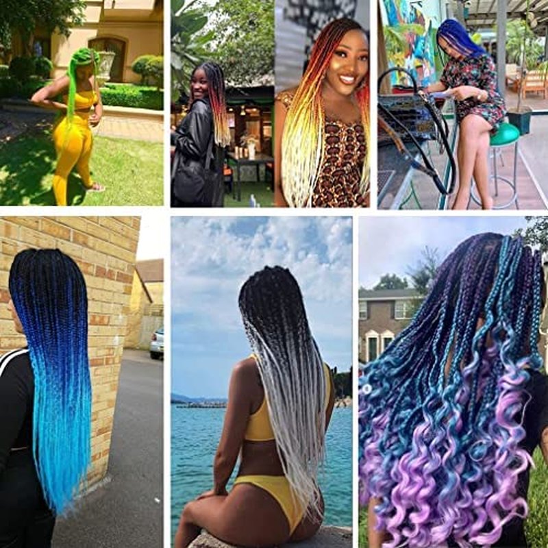 Pre Stretched Braiding Hair Extensions 30 Inch 6 Packs Long Professional Crochet Twist Braids Hair High Temperature Synthetic Fiber Yaki Texture(30",Red Purple-Light Blue -Yellow-Orange)