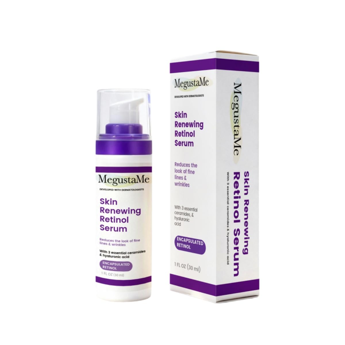 MegustaMe Hyaluronic acid essence contains vitamin B5 and ceramide to moisturize and repair skin barrier, improve the appearance of dry and fine lines (Skin Renewing Retinol Serum)