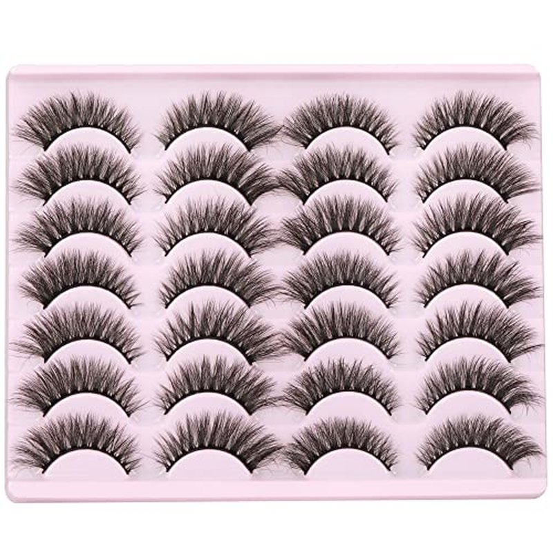 Natural False Eyelashes Cat Eye Lashes Fluffy Mink Lashes Pack Wispy Fake Eyelashes 14 Pairs Strip False Lashes Multipack by TNFVLONEINS