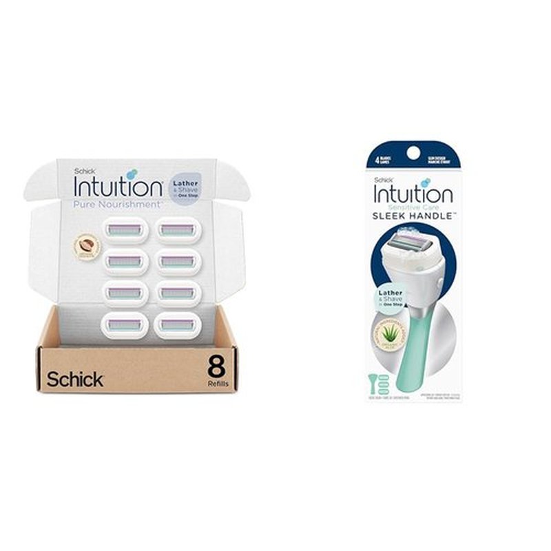 Schick Intuition Refill, Pure Nourishment Razors for Women | Intuition Razor Blades Refill & Schick Sleek Razors for Women with Sensitive Skin | 1 Razor & 3 Intuition Razor Blades Refill