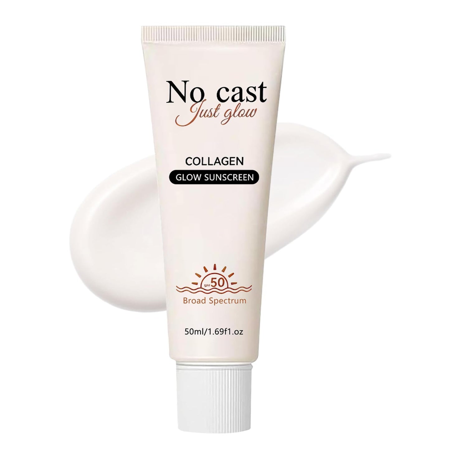 2026 NEW No Cast Just Glow Collagen Sunscreen | SPF 50 Broad Spectrum Face Sunscreen | Lightweight, Non-Sticky, Hydrating Formula | Peptide, Cica for Soothing & Glow | Korean Skincare