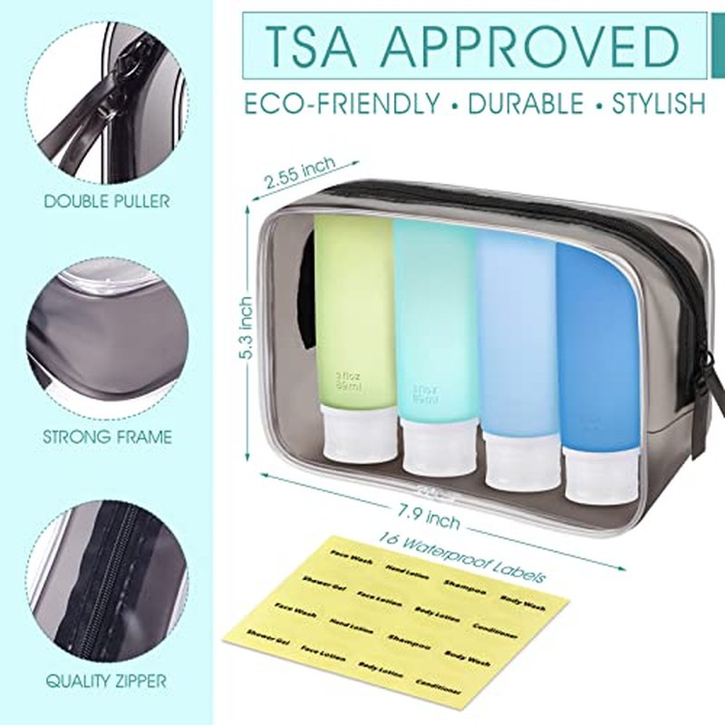INSFIT Travel Bottles for Toiletries, 3oz Travel Containers for Toiletries Leakproof BPA Free TSA Approved Squeezable Silicone Tubes Travel Accessories with Labels Green