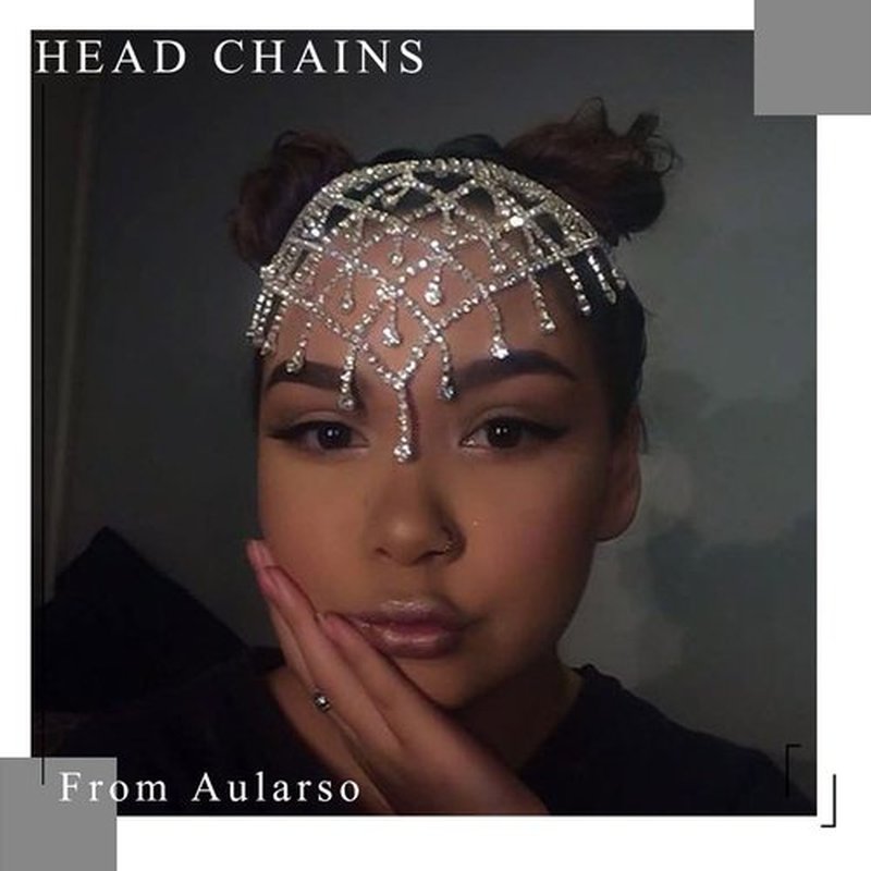 Aularso Rhinestone Head Chain Jewelry Forehead Hair Chain Wedding Tassel Headpiece luxury Crystal Party Headband for Women and Girls (Silver)