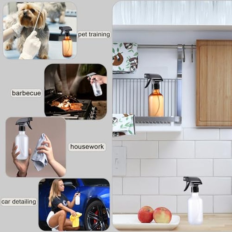 Plastic Spray Bottles Small, Mister Squirt Bottle 2 Pack, 10.1 oz Amber Refillable Empty Spray Bottles with Adjustable Mist/Stream, Water Spray Bottle for Hair, Plant, Pet, Cleaning, Cooking