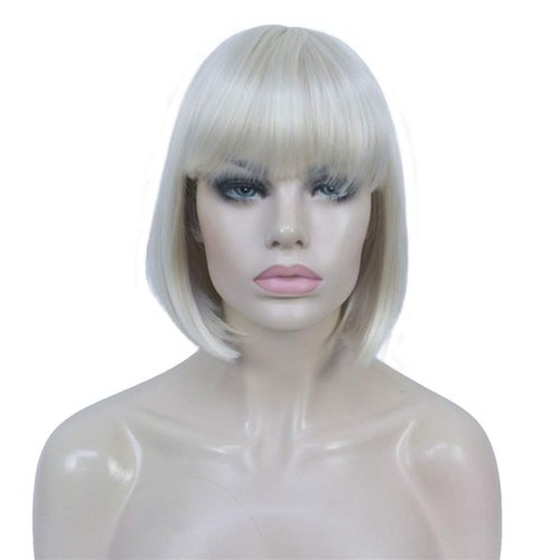 Aimole Short Straight Bob Wig Cute Flat Bangs Synthetic Full Women Wigs (614-Pale Blonde)
