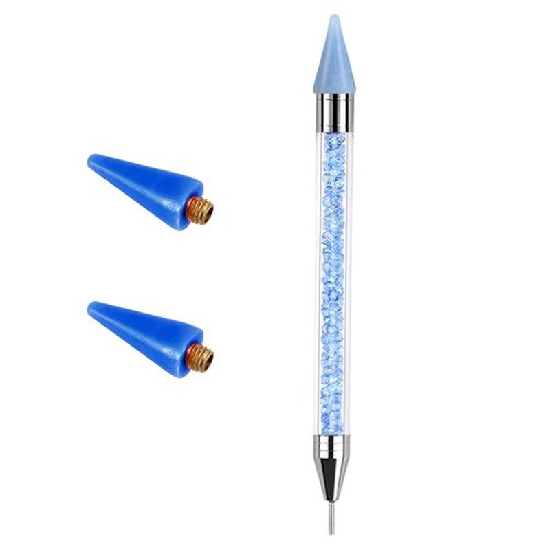 Jutqut Rhinestone Applicator Tool - Acrylic Handle Dual-Ended Wax Pen DIY Nail Art Tool with 2 Extra Wax Tips (Blue)