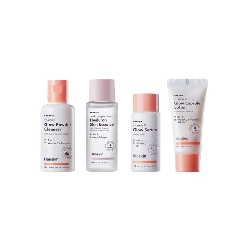 Glow Skin On The Go Kit - Travel Skincare Set for Glowing Skin | Includes Powder Cleanser, Essence & Serum
