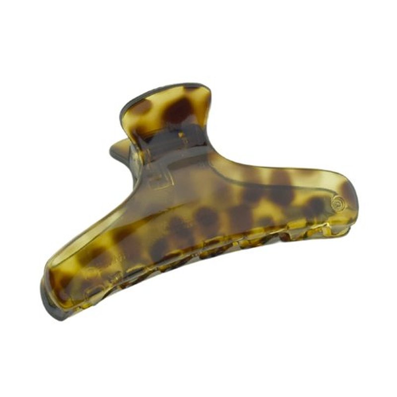 Parcelona French Flat Salon Style Medium 3 1/4" Celluloid Covered Spring No Slip Grip Jaw Hair Claw Durable Styling Paris Hair Accessories Women Strong Hold Girls Hair Claw Clips, Made in France (Leopard Print)