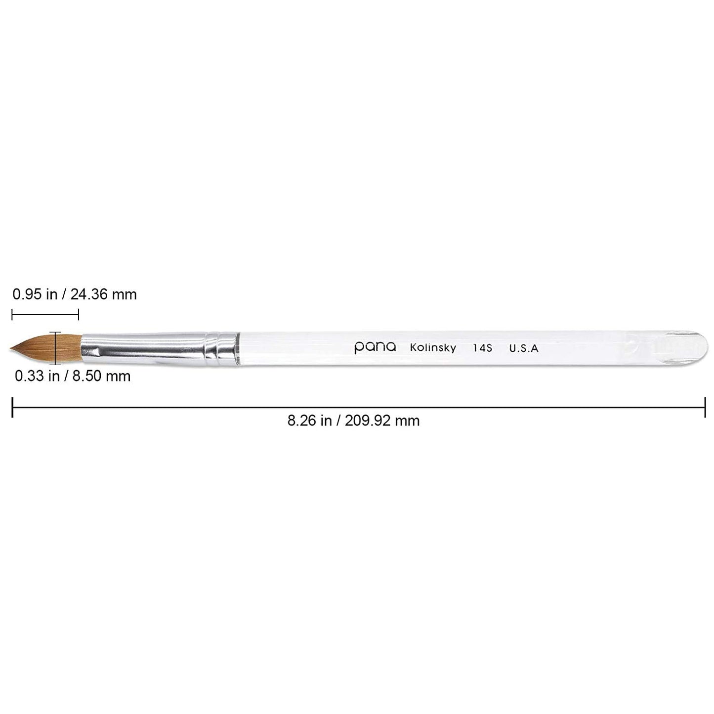 Size 10 PANA Pure Kolinsky Acrylic Nail Brush - Oval Crimped Clear Handle