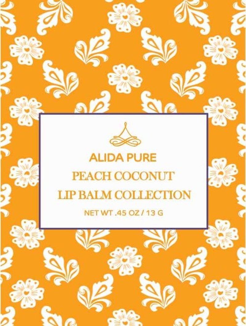 ALIDA PURE Peach Coconut Lip Balm Collection, Vegan Lip Balm Set, Lip Balm, Beeswax Free, with Avocado Oil, Organic Jojoba Oil, and Vitamin E, Natural Moisturizer for Dry, Chapped Lips, 3 Tube Set