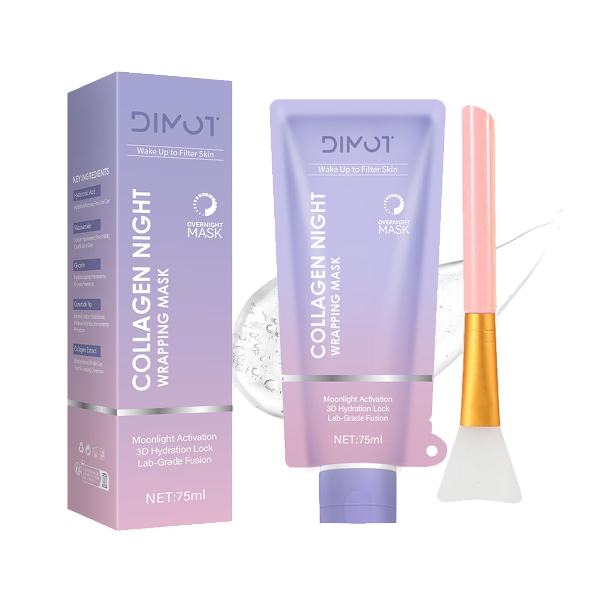 Zgxhga Collagen Night Wrapping Mask, Collagen Peel-Off Face with Jelly Brush - Deeply Hydrates & Firming & Glowy - Enhances Skin Elasticity, For Glowing Skin 2.54 fl.oz (1PC)