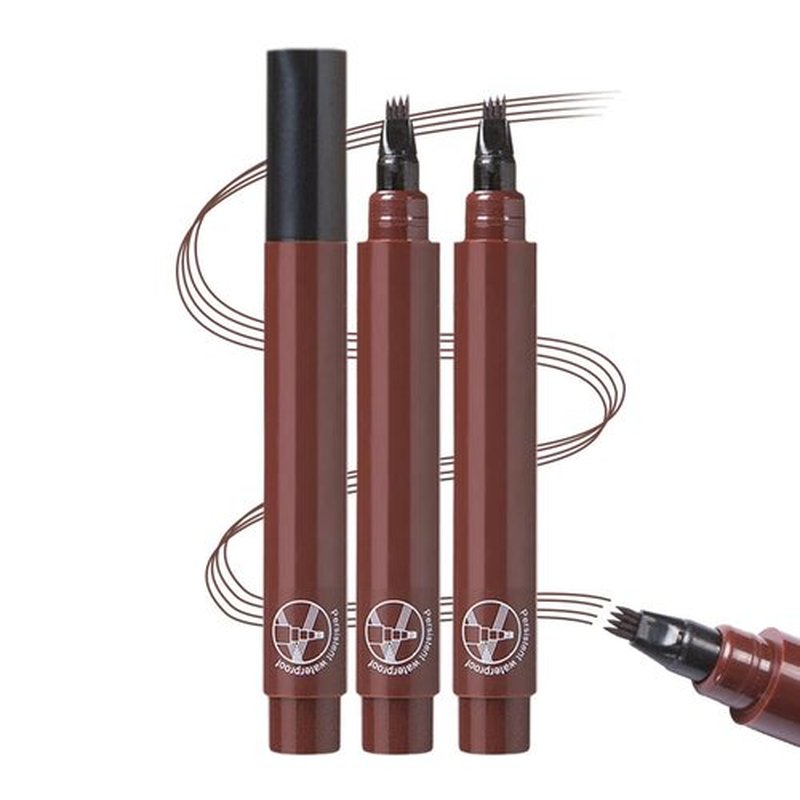 2 Pcs Microblading Eyebrow Pencil, 2025 New 3D Microblading Eyebrow Pencil Contouring Pen 4 Tipped Brow Pen, Long Lasting Brow Pencil with Hair Like Strokes (Dark Brown)