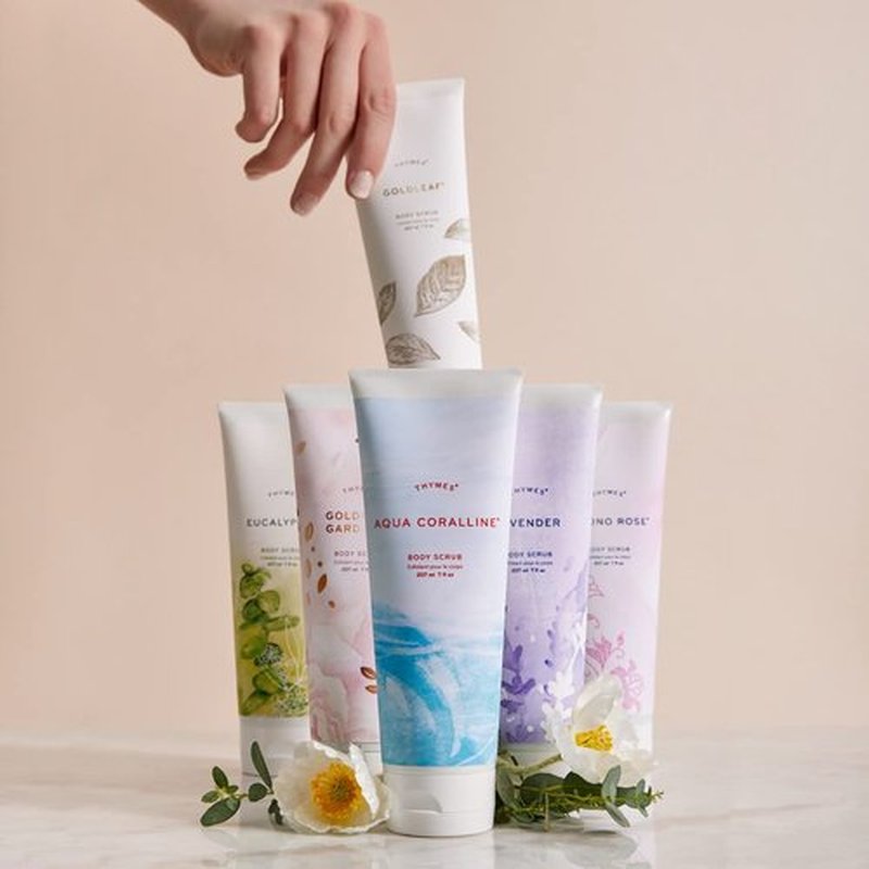 Thymes Goldleaf Gardenia Body Scrub - Body Exfoliator for Skin Care Routine - Moisturizing and Exfoliating Body Scrub, Face Scrub, Foot Scrub, or Hand Scrub (7 Fl Oz)
