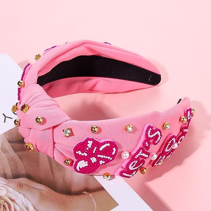 NVENF Western Knotted Headband, Hot Pink - Cowgirl Headbands with Rhinestone Crystal Knotted Headbands, Cowboy Boot Beads Embellished Headbands, Western Accessories for Women