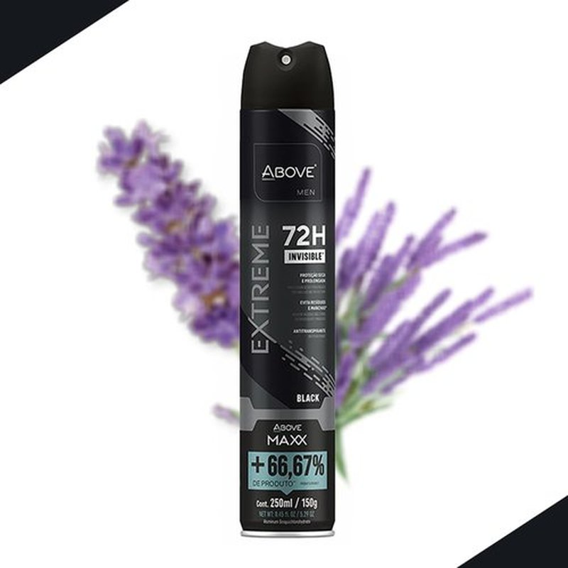ABOVE Mens Deodorant Antiperspirant, 72 Hours (Extreme Men Black MAXX) -Protects Against Sweat & Body Odor - Dry, No Stain & Moisturizing Instant Freshness - Deodorant Spray, Alcohol Free - 5.29 oz
