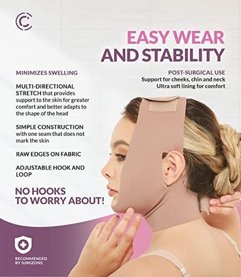 CURVEEZ Face Toning Belt Post Surgery Lipo Compression Chin Strap For Women | Faja Mentonera Reductora para Papada Y Cuello | For Use After Face and Chin Surgery