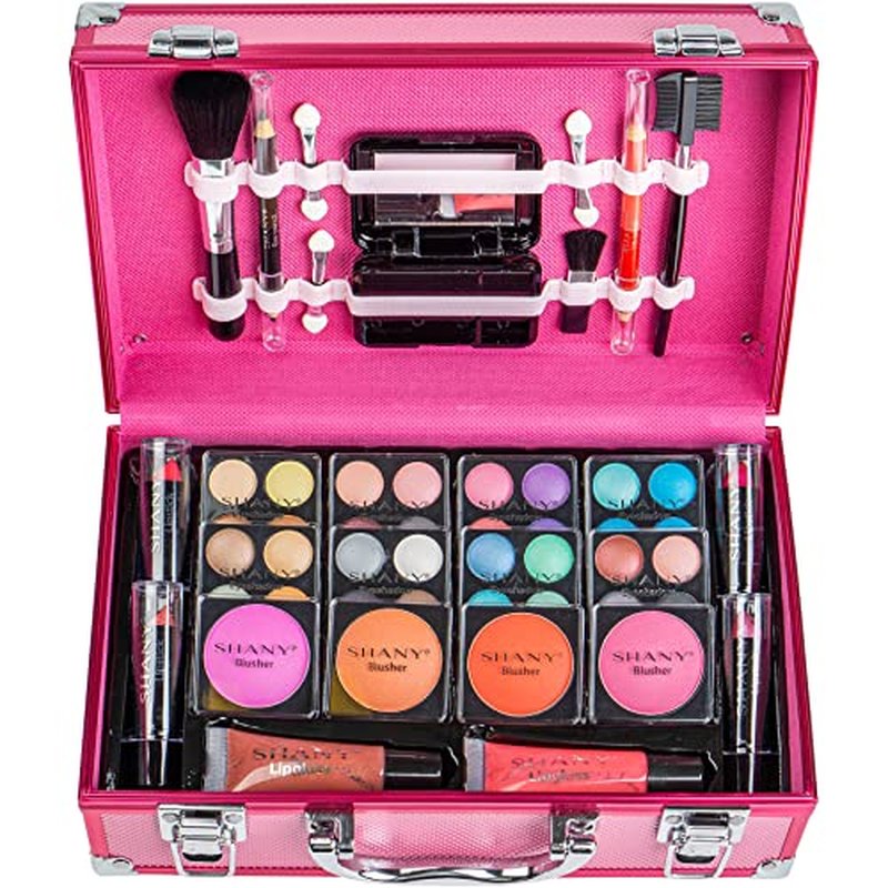 SHANY Carry All Makeup Train Case with Pro Makeup Set, Makeup Brushes, Lipsticks, Eye Shadows, Blushes, Powders, and more - Reusable Makeup Storage Organizer - Premium Gift Packaging - Black