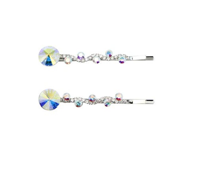 Faship A Pair Of AB Premium Rhinestone Crystal Floral Hair Clips 2 Pcs Pins - AB