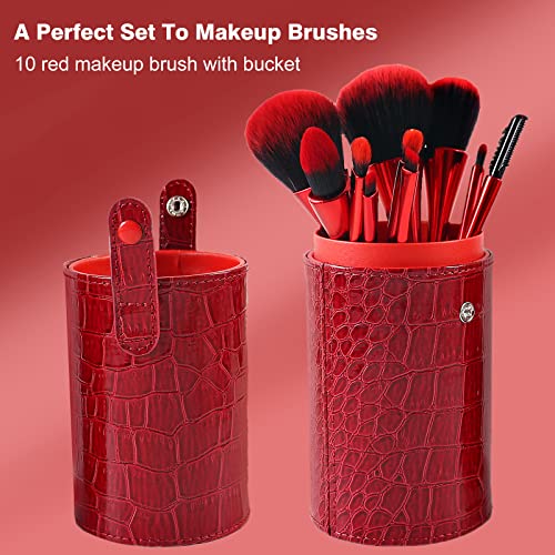 Makeup Brushes Set 10PCs Red Makeup Foundation Brush Advanced Foundation Blush Contour Foundation Concealer Eye Shadow Brush Makeup Set