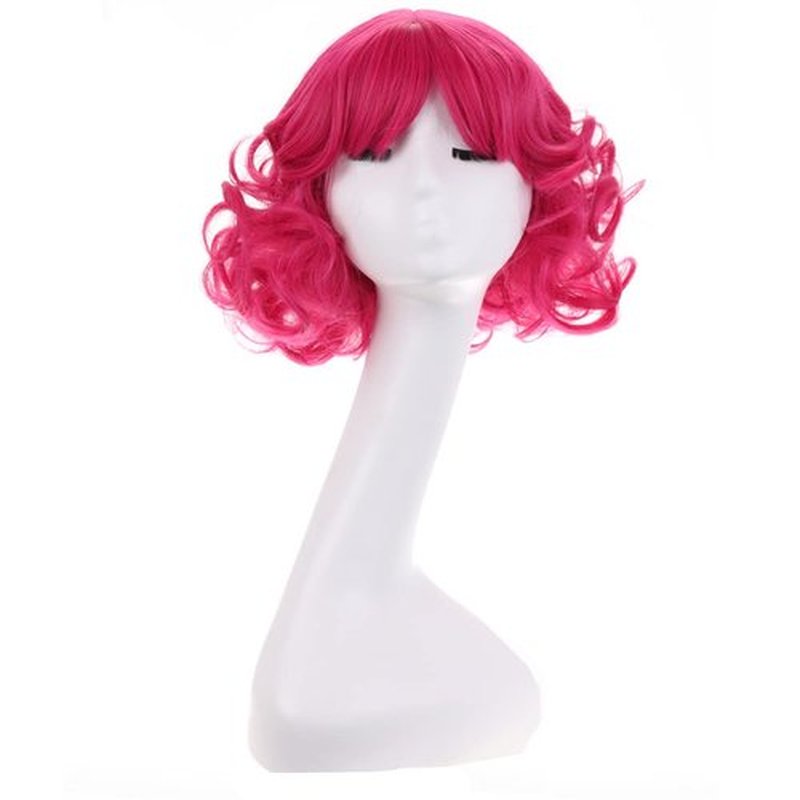 MAGQOO Hot Pink Wig Magenta Wig with Bangs Women Girls Short Curly Wavy Rose Red Wig Synthetic Cosplay Costume Wig