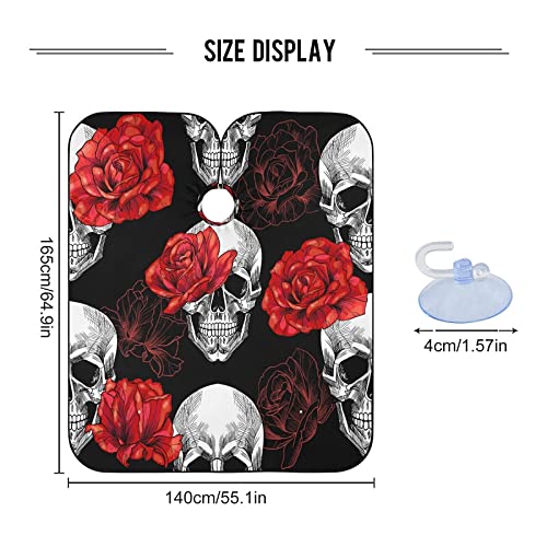 Skull And Red Roses Barber Cape Salon Cape Haircut Apron Hair Cut Cape Waterproof, 55"x65"