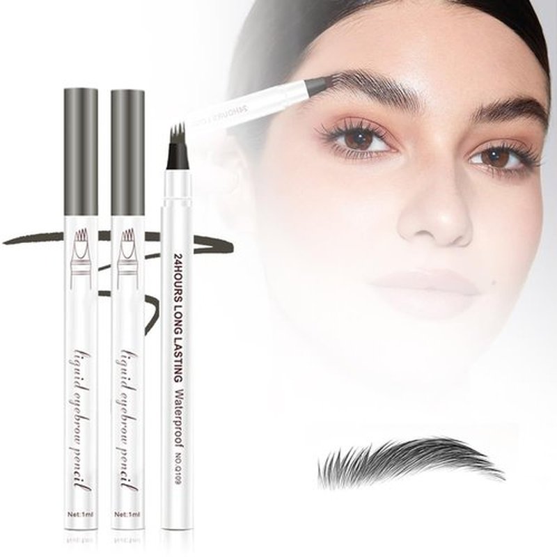 2PCS New Microblading Eyebrow Pen, 3D Waterproof Eyebrow Pen Pencil Natural Makeup Fine Stroke Eyebrow Pencil, Eye Brown Makeup Long-Lasting Waterproof Eyebrow Pencil for Women (Gray)