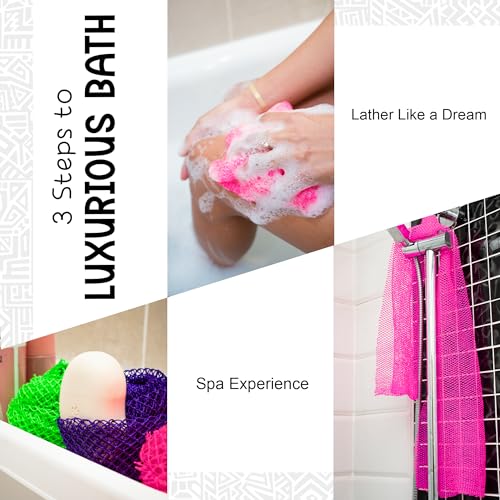 AFRIKI African Net Sponge, African Exfoliating Sponge, Black Owned, Exfoliating Washcloth, Body Exfoliator for Bath and Shower, Back Scrubber, Dead Skin Remover (Black, Grey, 1 Count (Pack of 2))