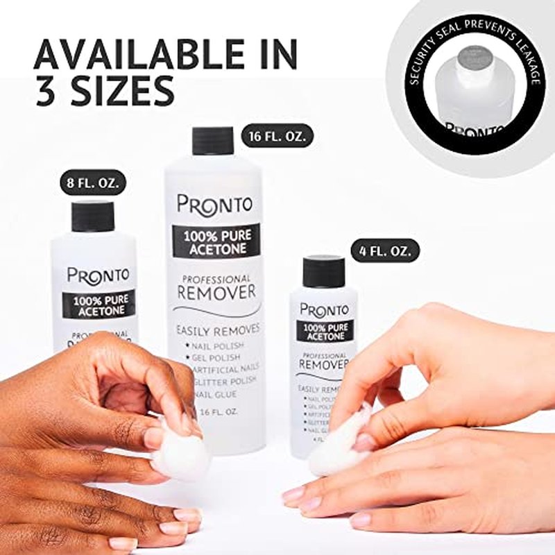 Pronto Acetone Nail Polish Remover 8 Fl Oz with Manicure Kit - Includes Nail File, Buffer, Pusher, Scraper - Pure Acetone 100 Percent - Quick & Professional Gel Acrylic Nail Remover Kit