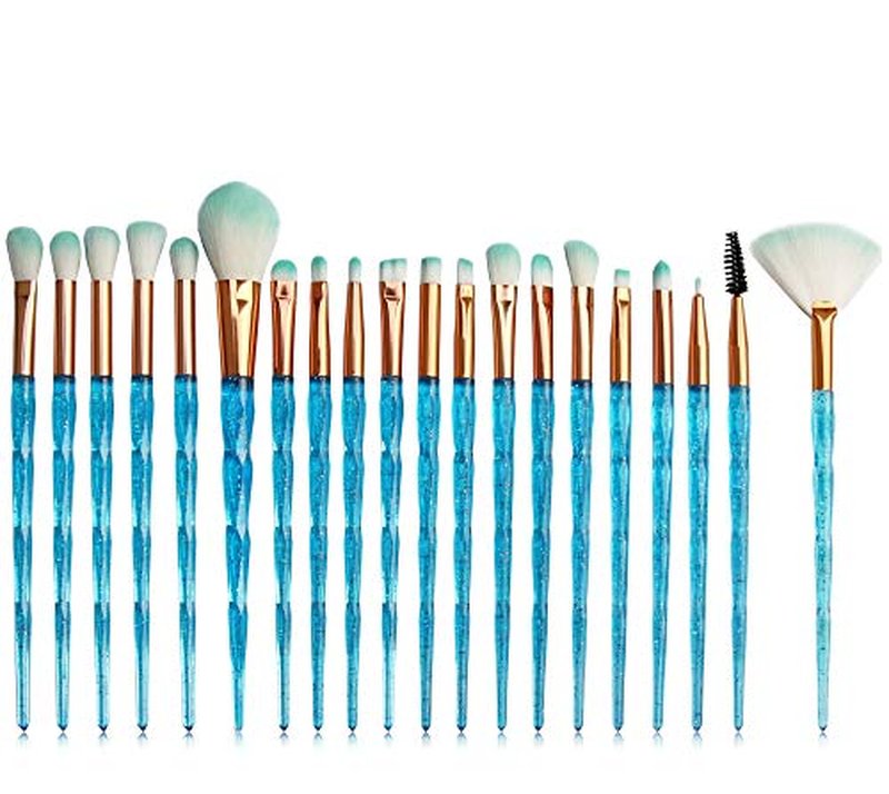 KOLIGHT Pack of 20pcs Cosmetic Eye Shadow Sponge Eyeliner Eyebrow Lip Nose Foundation Powder Makeup Brushes Sets (Diamond-blue)
