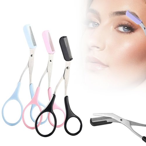 Upgraded Eyebrow Trimmer Scissor, 2024 New 2 in 1 Eyebrow Scissors with Comb, Curved Eye Brow Razor, Non-Slip Stainless Steel Facial Hair Removal Trimmer, Beauty Accessories Gift for Men Women