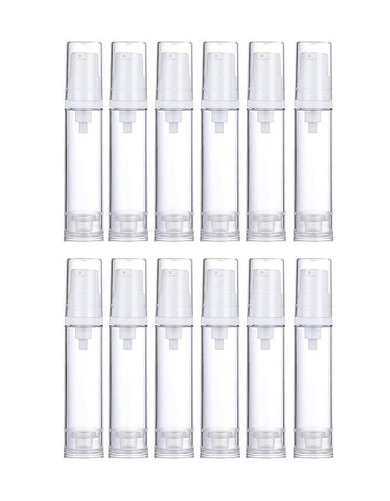 Wresty 12 Pcs Vacuum Lotion Bottles Plastic Empty Airless Pump Bottles Travel DIY Cosmetic Cream Pump Bottles Makeup Foundation Toiletries Liquid Vacuum Container (10ml)