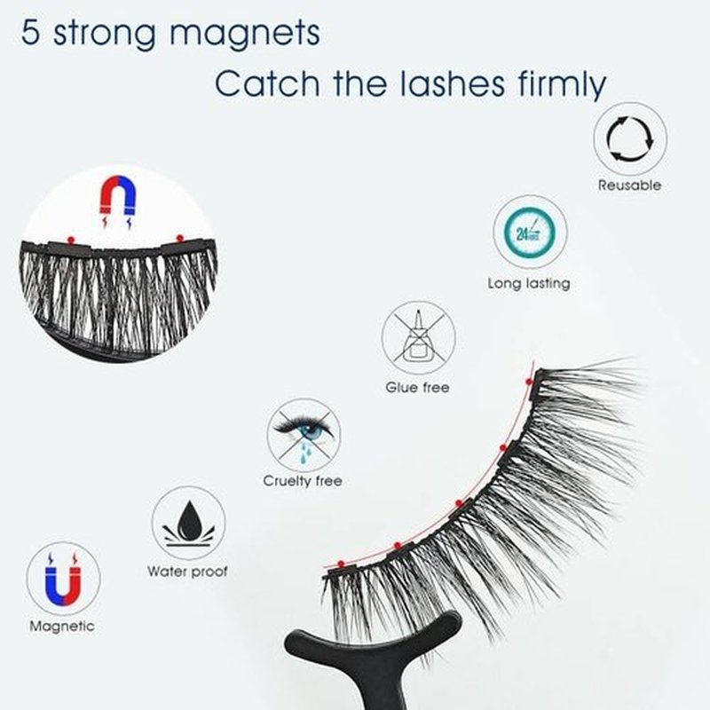 Alcastar Magnetic Eyelashes and Eyeliner Kit,Magnetic Eyelashes Natural Look,Magnetic Eyelash With Applicator,Reusable False Eyelashes Easy to Wear, No Glue Needed, Sweatproof,7 Pairs,(1 black+1brow)