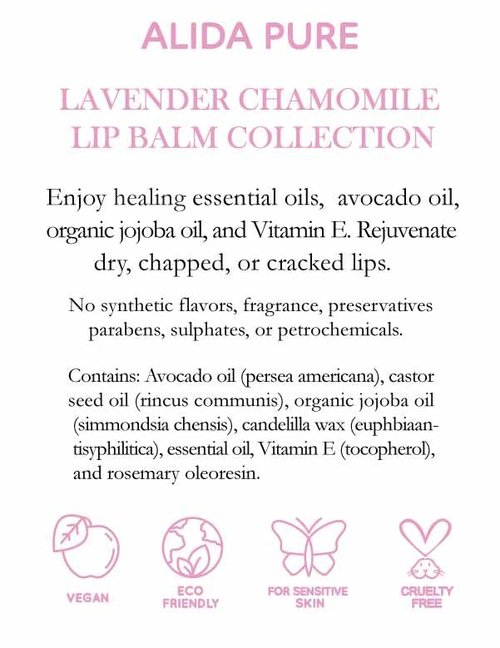 Vegan Lip Balm by PURE + SIMPLE Lavender Chamomile Lip Balm Collection, Cruelty Free Chapstick, Moisturize Dry, ed, or Chapped, Lips, 5 Tube Set.