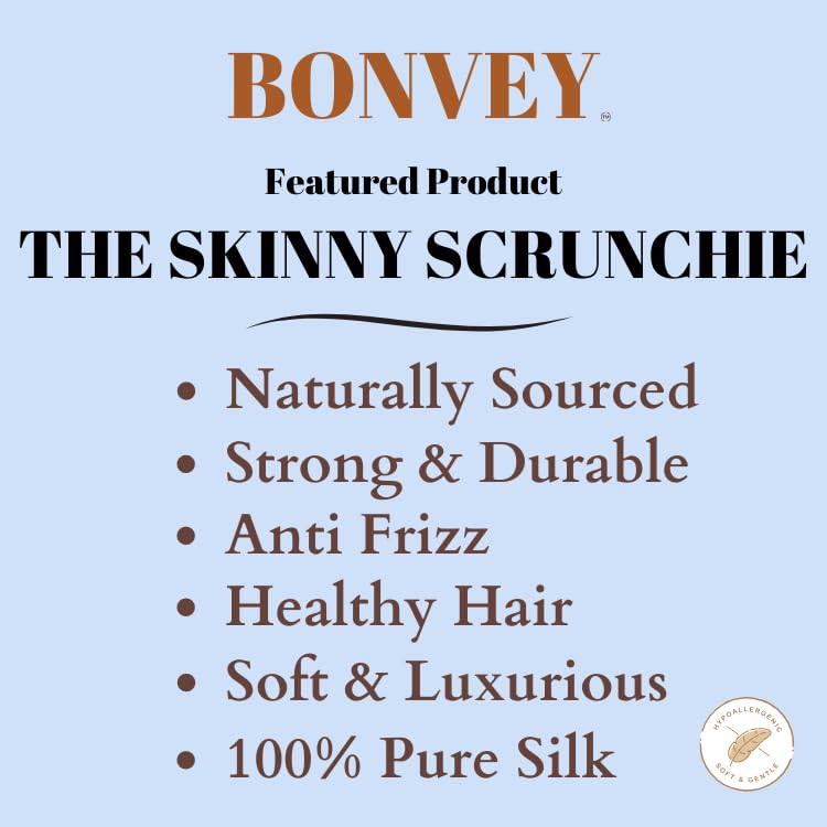 BONVEY - The Skinny Scrunchie - DARKEST BLONDE 100% Pure Mulberry Silk. Suited for all types. (Set of 4)