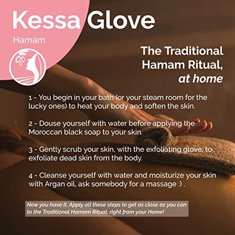 Fatima's Garden Exfoliating Kessa Glove - Natural Spa Scrubber, Black (1 Glove)