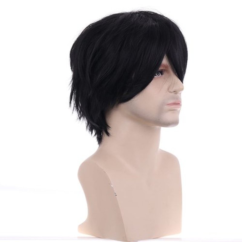 RightOn 12 Inches Black Wig Short Wig Cosplay Wig for Costume Party and Dress Up Short Wig for Men and Women Halloween Wigs with Wig Cap