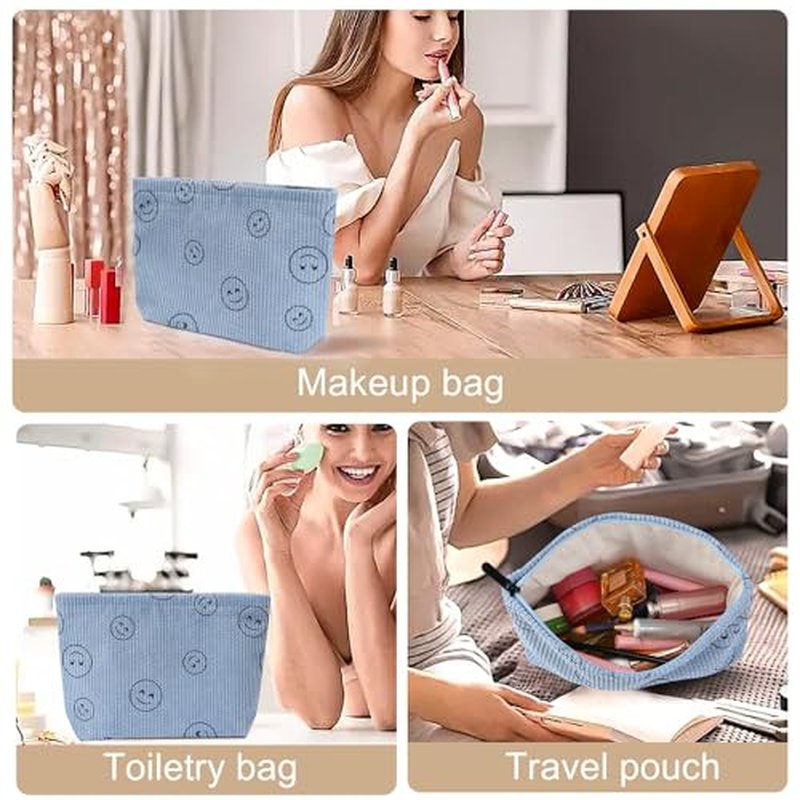 Wudimeitt Cosmetic bag Makeup bag Preppy Cute Corduroy Toiletry bag for women travel essentials (brownbrown)