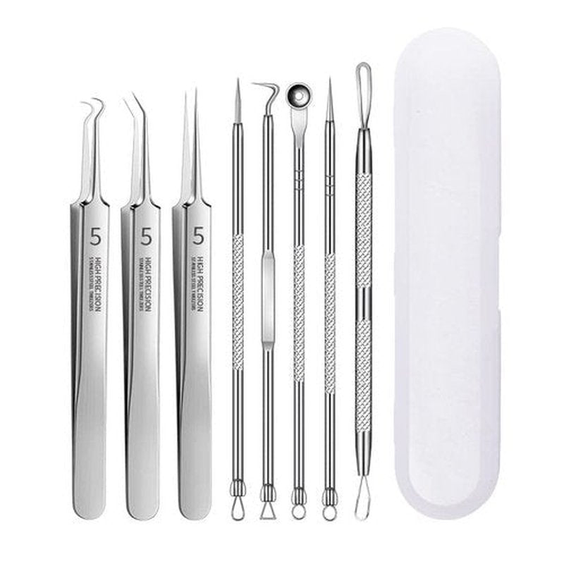 Professional Facial Blackhead Remover Tweezers, Precision Pimple Popper Tool Kit for Whitehead Ance Blemishs Comedones (Set B)