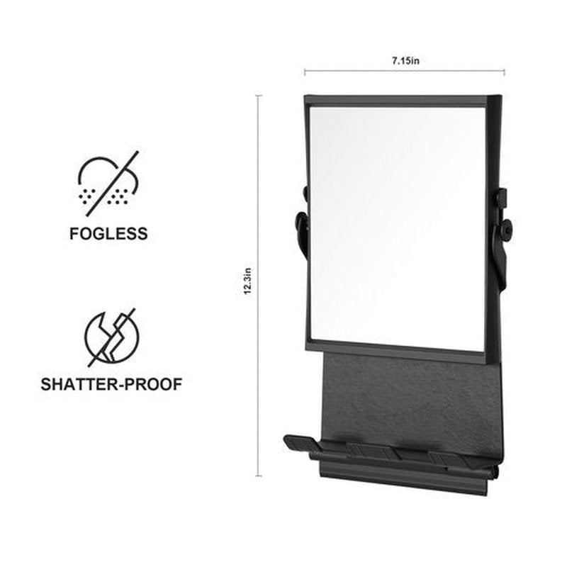 APLOP Fogless Mirror for Shower with Dual-Sided 1X/3X Magnification, Fogless Shower Mirror with Small Squeegee and Adhesive Hook, Rust-Proof and Black