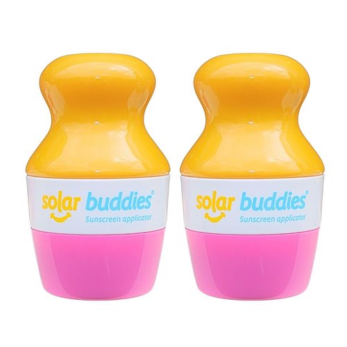 Solar Buddies Sunscreen Applicator - Pink Pack of 4 - BPA-Free Refillable Roll on Sponge Sunscreen, Suncream & Lotion Applicator For Kids, Adults & Families - Holds 3.4fl oz, Perfect Size for Travel