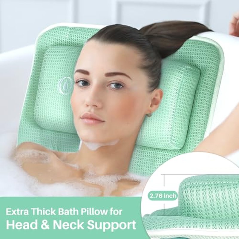 Full Body Bath Pillows for Tub-Bath Pillow Luxury Bathtub Pillow-Full Body Bath Tub Pillow for Bathtub for Head Neck and Back Support with Lumbar-Comfy Bathtub Pillow Mat for Tub-Green