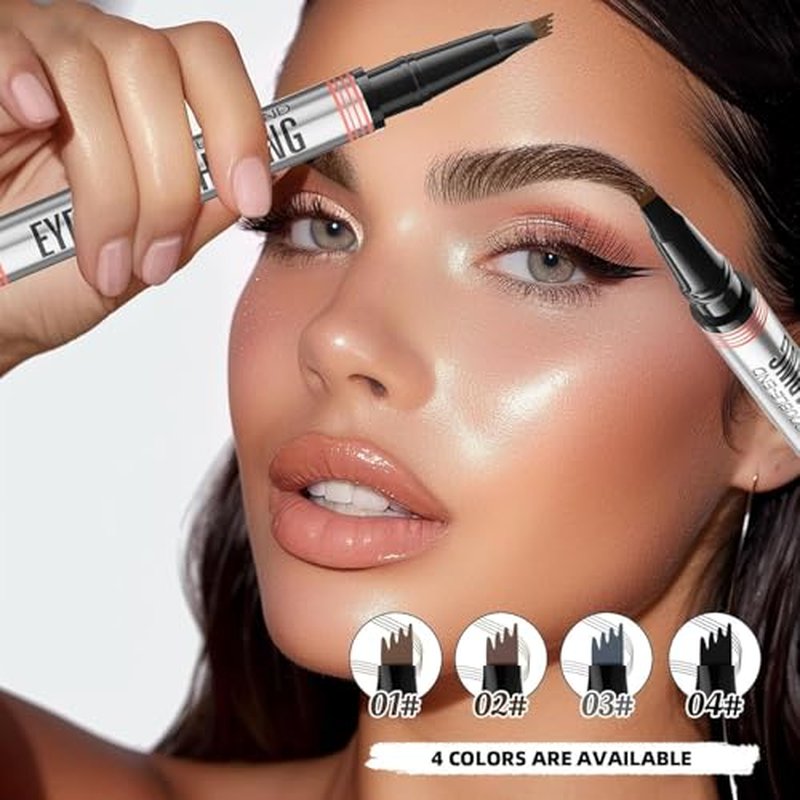 2024 New 2-in-1 Eyebrow Pencil with Gel,Waterproof Magic Eyebrow Pencil,Dual-Ended 3D Microblading Eyebrow Pen with 4 Tip & Eyebrow Brush, Makeup Long-Lasting Eyebrow Pen for Women (4 PCS)