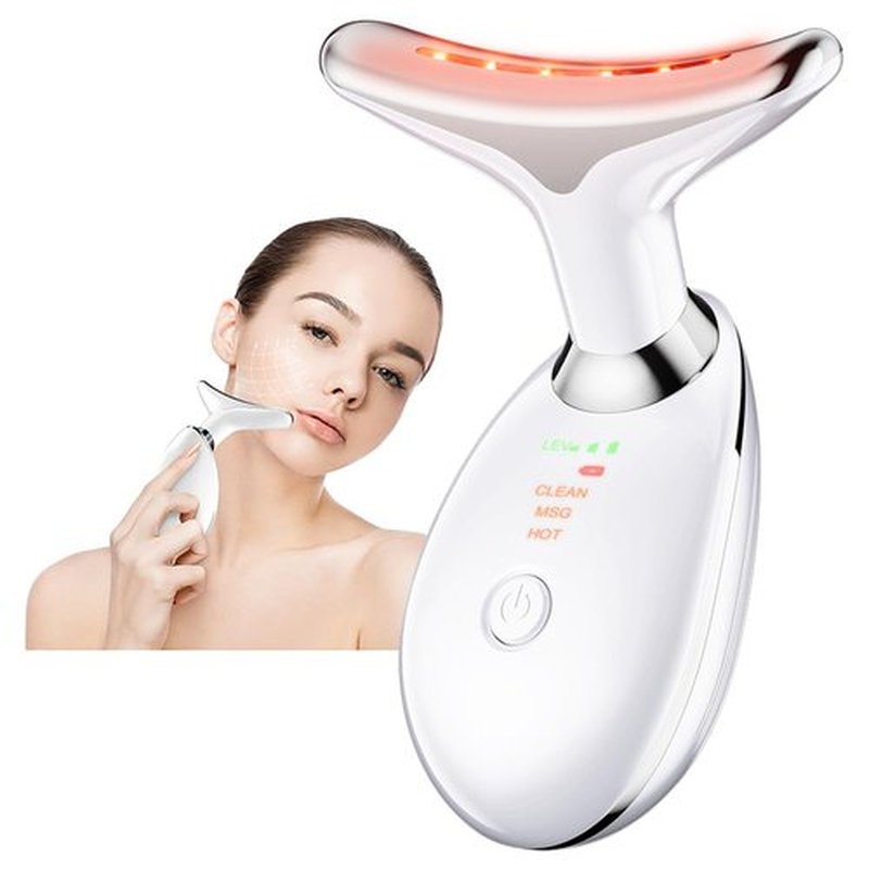 Neck Face Massager, Facial Massager Device, 3 Color Mode, Face Sculpting Tool for Double Chin with Thermal and Vibration (Whtie)