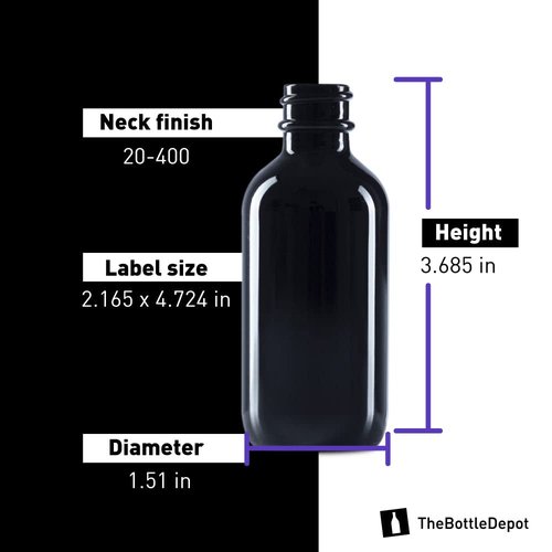 The Bottle Depot - 3 Pack - 2 oz Glass Bottle with Dropper - Black UV - 20-400 Neck Finish - Boston Round Bottles - Leakproof Essential Oils Bottles