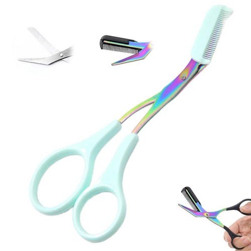 Eyebrow Trimmer Scissor for Women,Upgraded Stainless Steel Eyebrow Scissors with Comb,Small Scissors for Men and Women,Eyebrow Cutter Hair Removal Eyebrow Scissors Makeup Tool (blue)