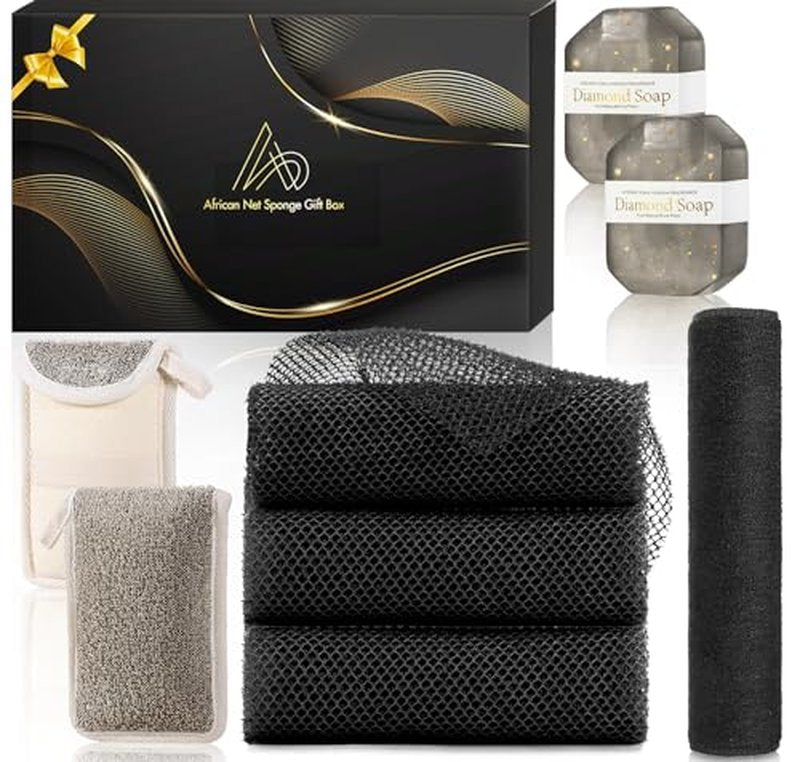 RIUOTA 4 Pieces African Bath Sponge African Net Long Net Bath Sponge Transform Your Shower Routine with African Bath Sponges for Exfoliated, Silky Smooth Skin(Blue, Green, Purple, White)