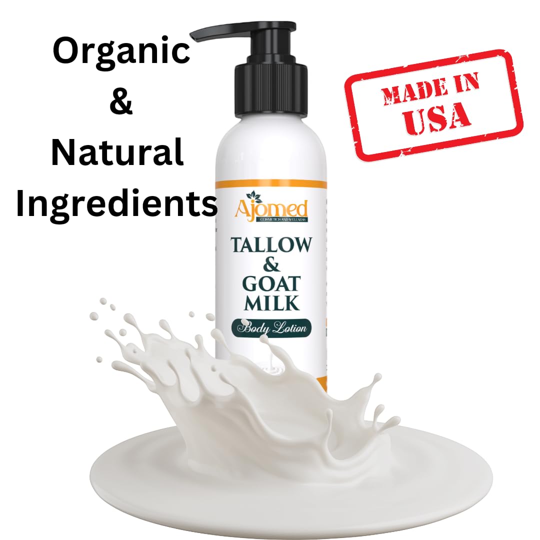 Tallow & Goat Milk Body Lotion for Sensitive Skin, Organic moisturizing Lotion - Soothes Dry skin, Goat Milk face and body Moisturizer - Handmade Tallow for skin cream (8 OZ, UNSCENTED)